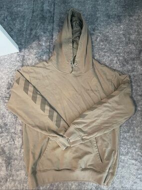 Off-White Taupe/Khaki Hooded Diagonal-Stripe Pullover